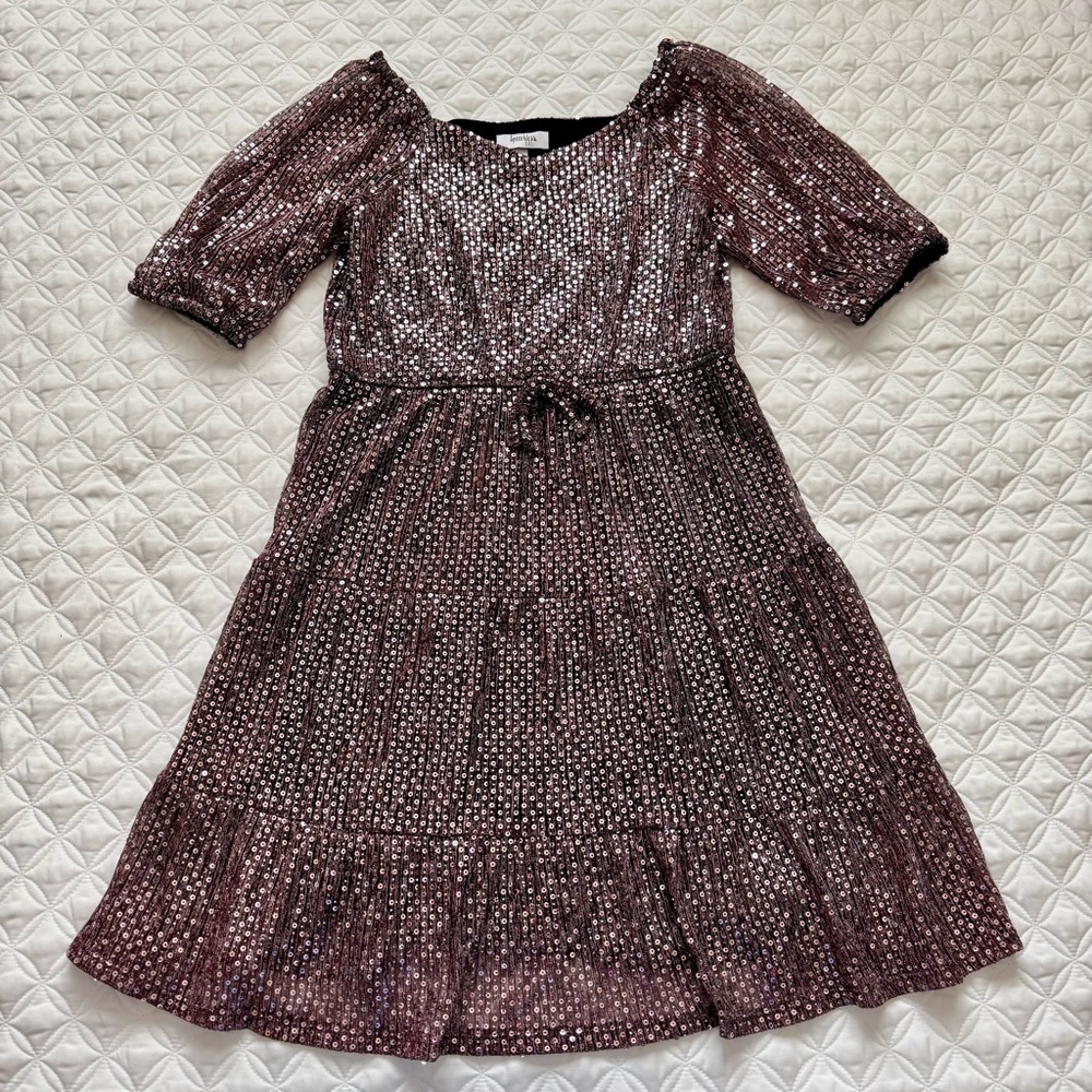 Speechless Kids Pink Sparkle Sequins Tiered Short Sleeve Dress Size XL